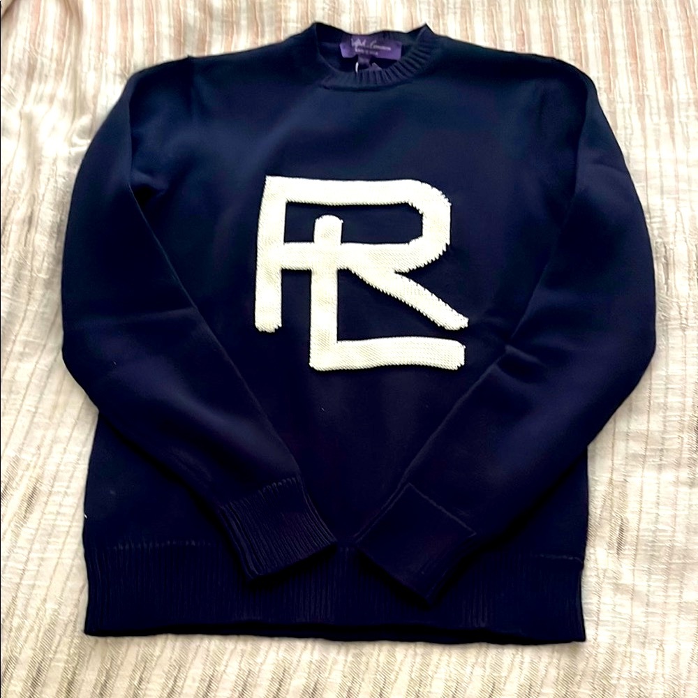 Ralph Lauren Purple Label RL sweater logo graphic navy sweater Women’s Size XS